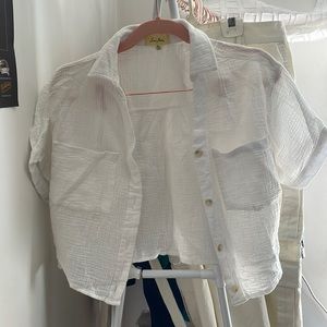 White crop button down
